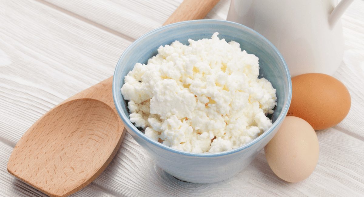 Overhead photo of cottage cheese.