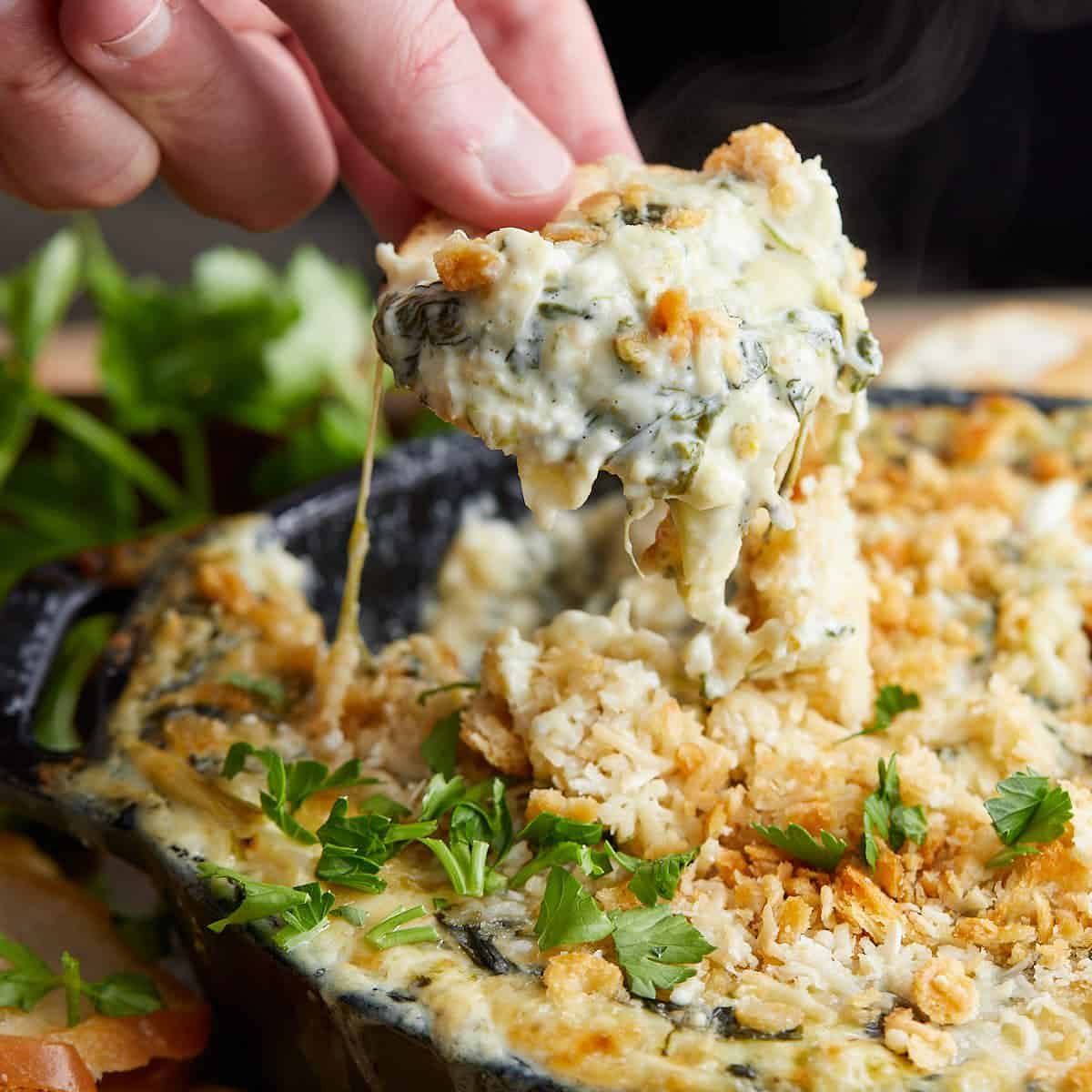 Hot Crab Spinach Artichoke Dip (Cheesy)