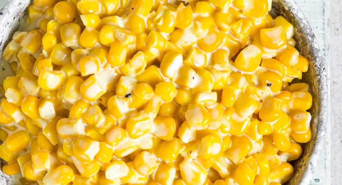 Overhead image of creamed corn.