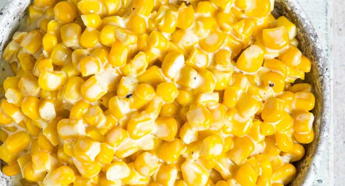 Up close image of creamed corn recipe.