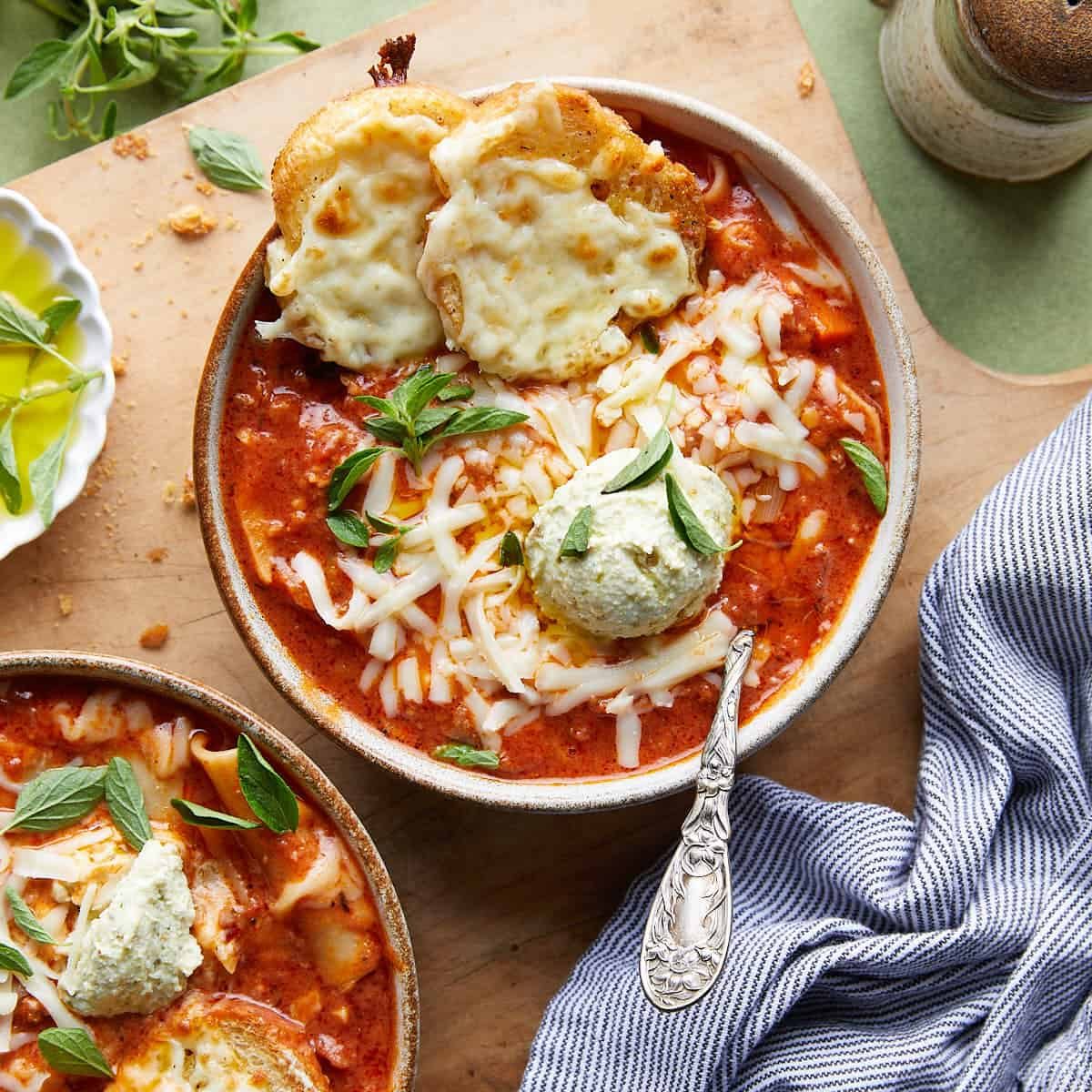 One Pot Lasagna Soup with Ricotta Cheese