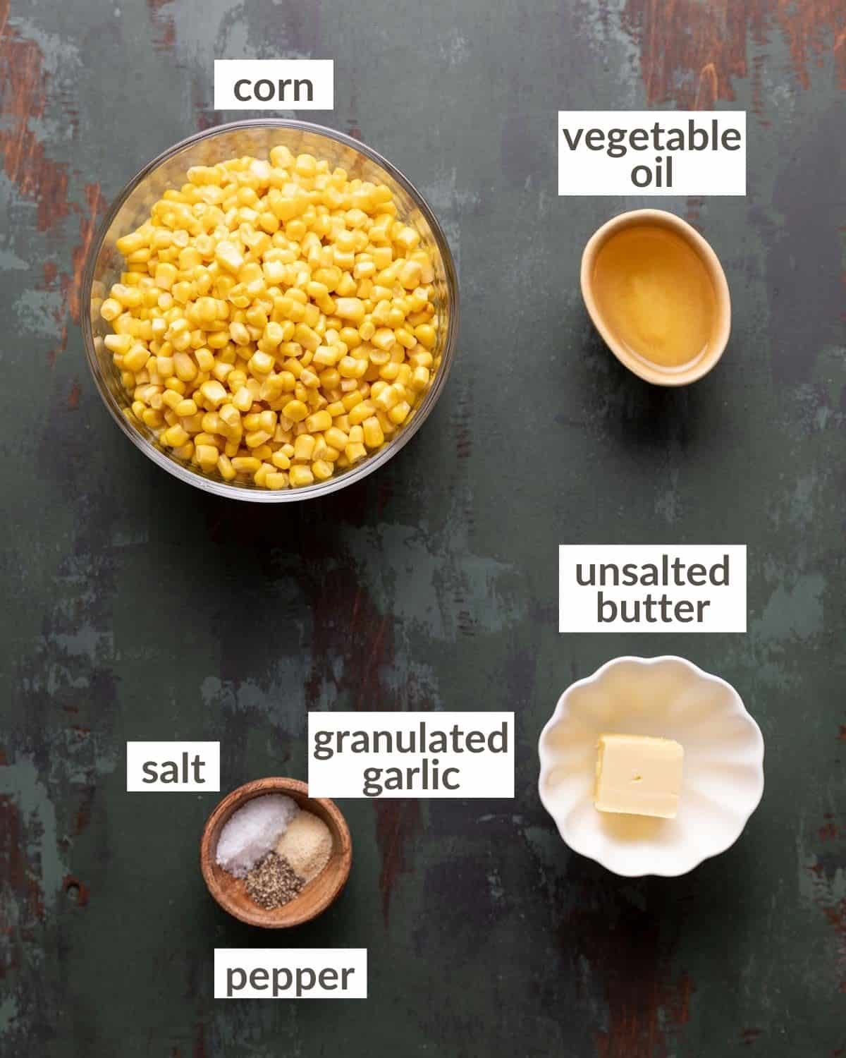 overhead of ingredients for cast iron corn