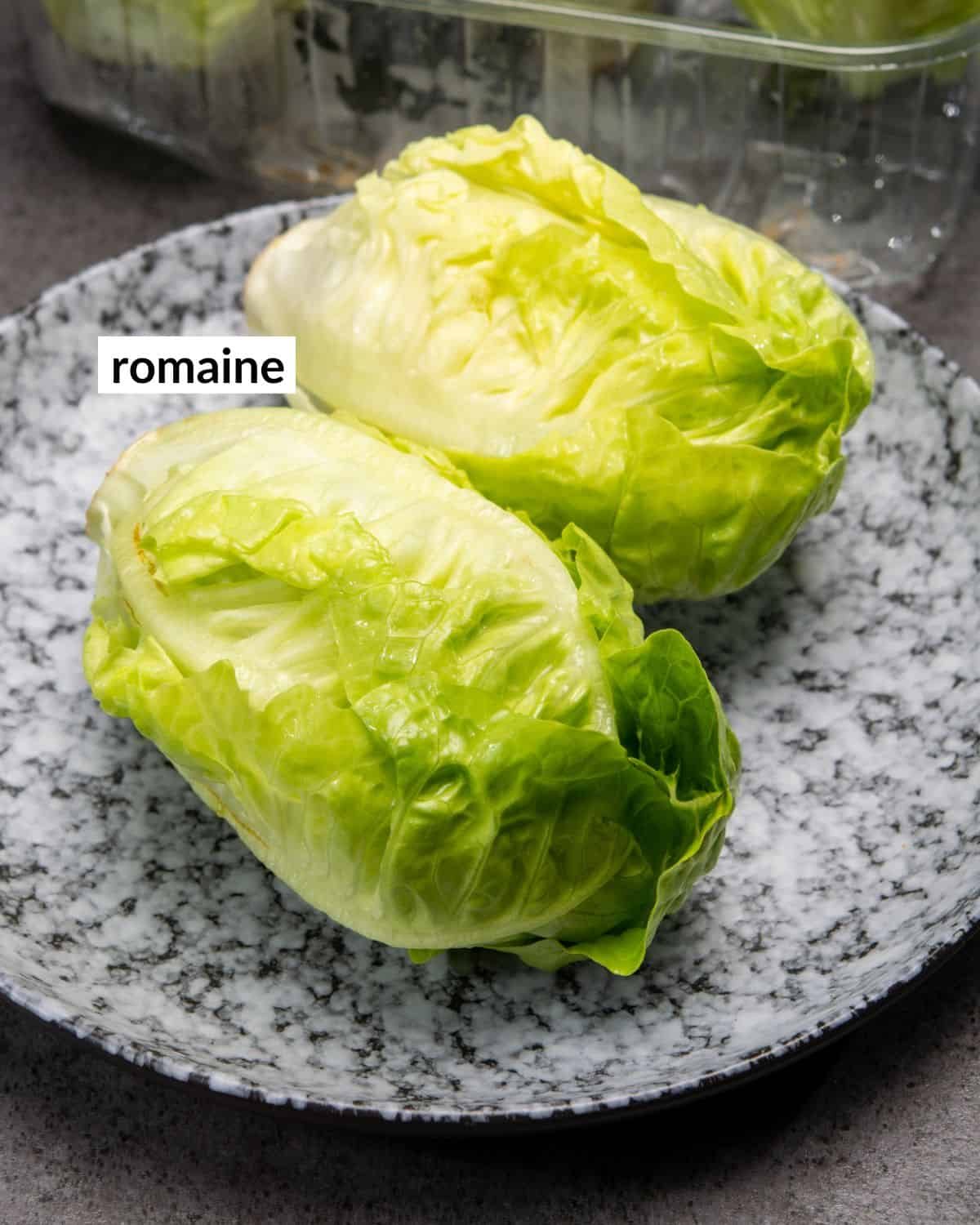 Overhead of ingredients needed for 'how to cut romaine lettuce'.