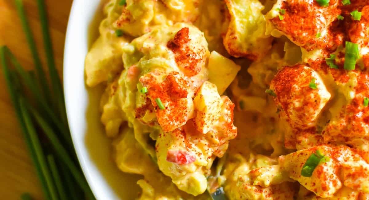 Overhead image of soul food potato salad.