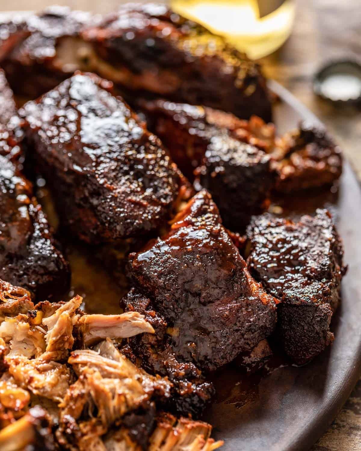 Up close image of Dr. Pepper crock pot ribs.