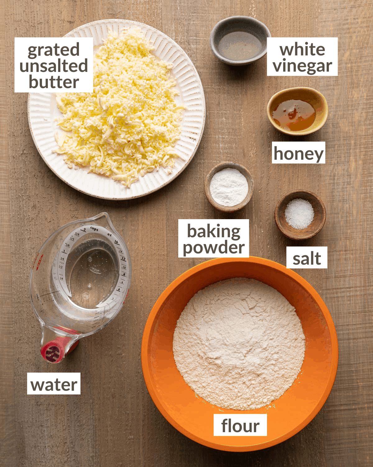 Ingredients needed to make drop biscuits without milk.