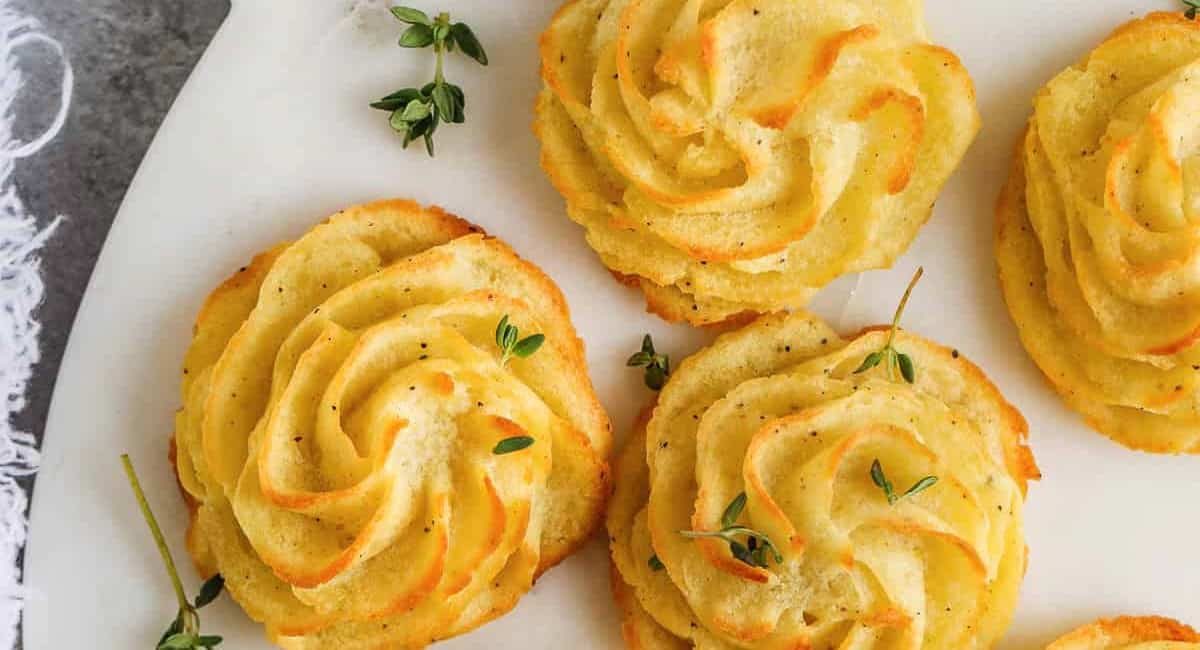 Overhead image of duchess potatoes.