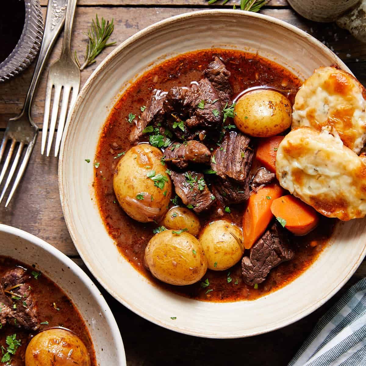 Dutch Oven Beef Stew with Red Wine in the Oven