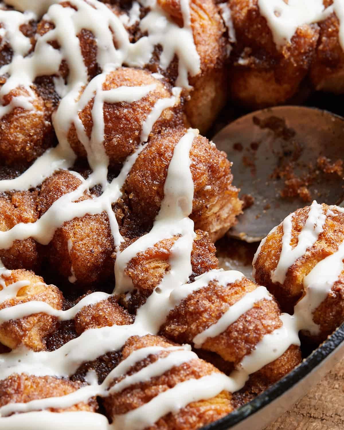 Up close image of dutch oven monkey bread.