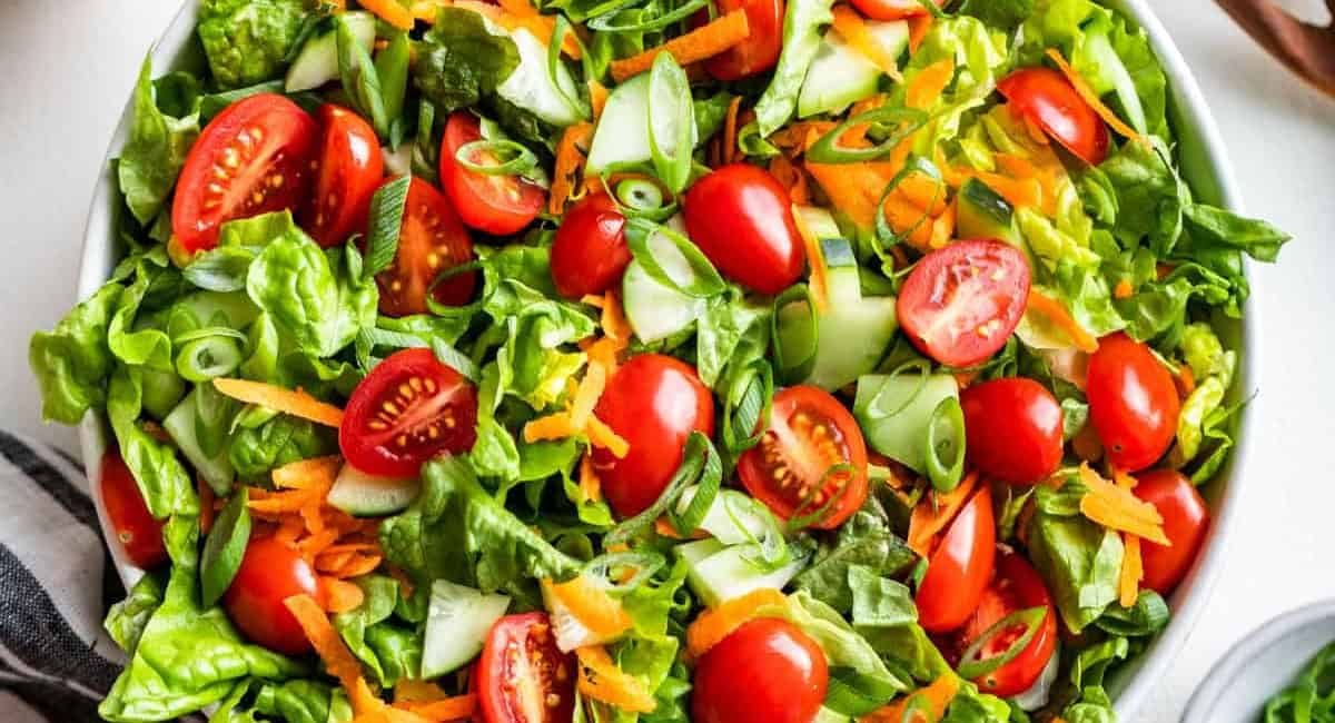 Overhead image of easy green salad recipe.