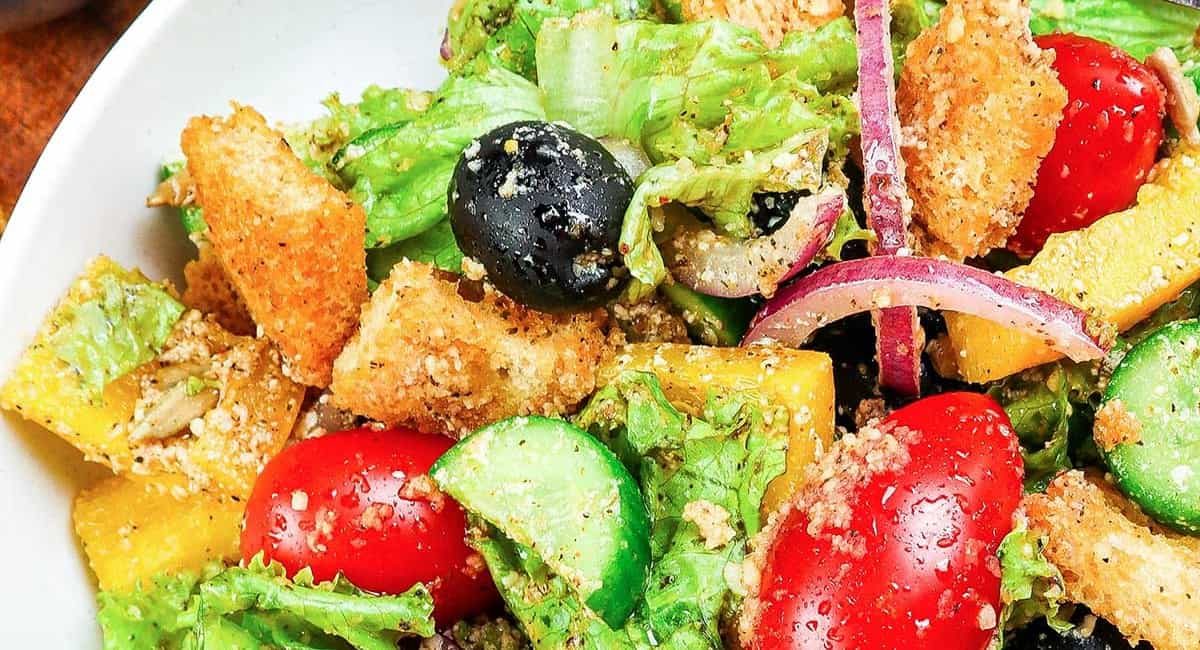 Up close image of side salad recipe.