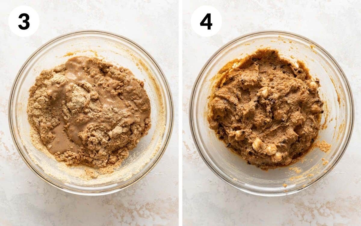 steps 3 & 4 graham crackers halfway mixed all ingredients mixed in a bowl