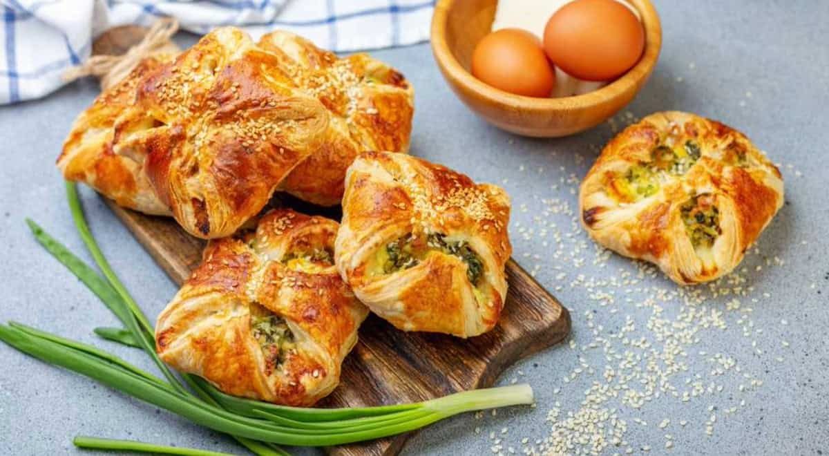 Overhead image of egg puffs with puff pastry.