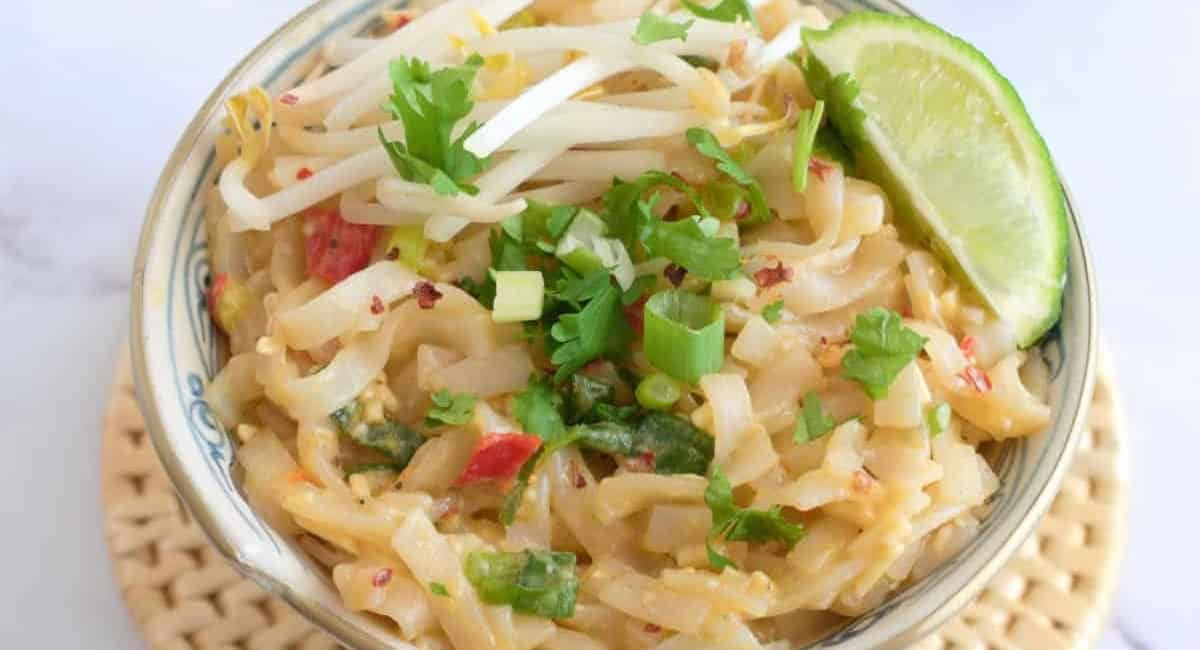 Overhead image of Vietnamese garlic noodles.