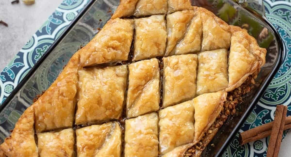 Overhead image of puff pastry baklava.