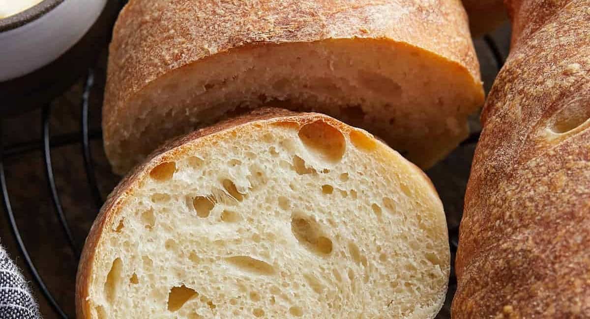 Overhead up close image of homemade French bread.
