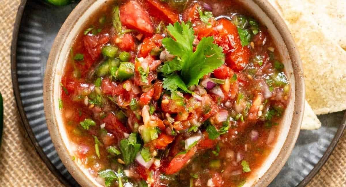Overhead image of fresh garden salsa.