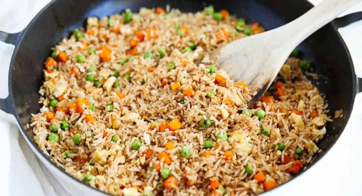 Overhead image of friend rice.