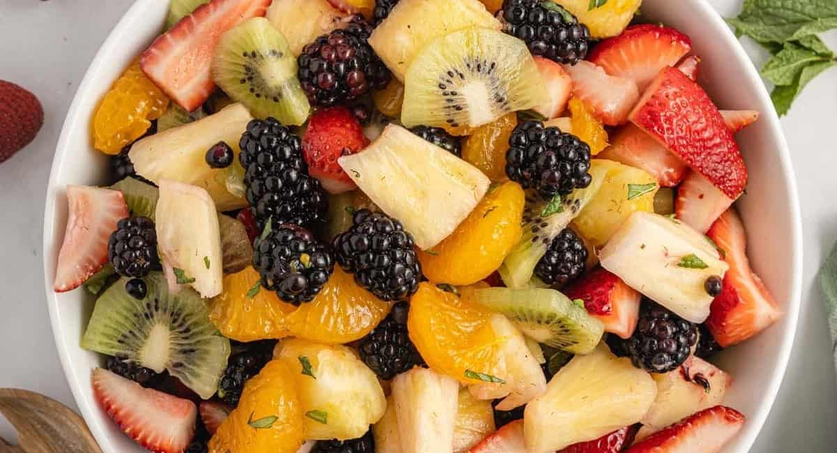 Overhead image of fruit salad.