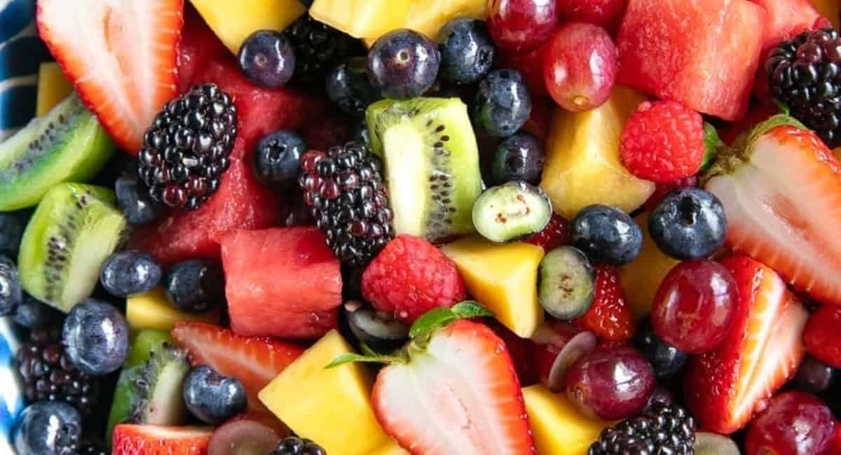 Up close image of fruit salad recipe.