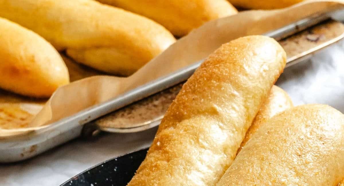 Overhead up close image of garlic breadsticks.
