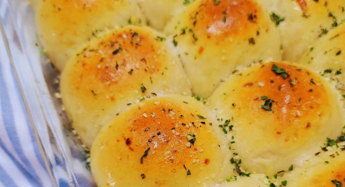 Overhead image of garlic herb rolls.