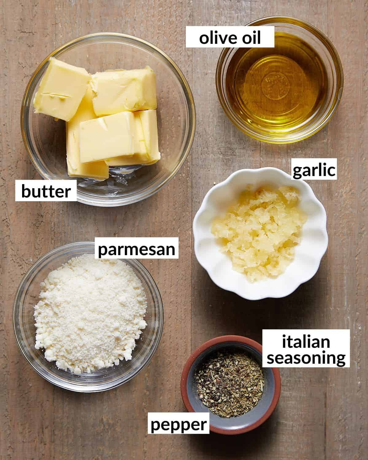 Image of ingredients needed to make garlic bread spread.