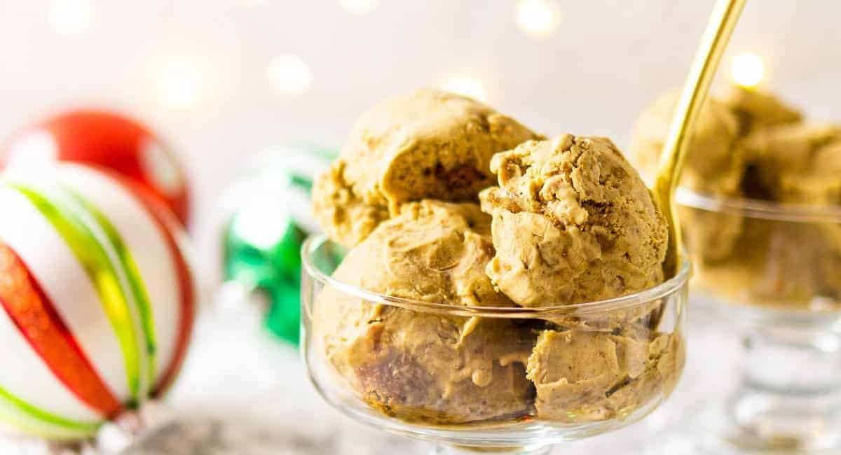Up close image of gingerbread ice cream.