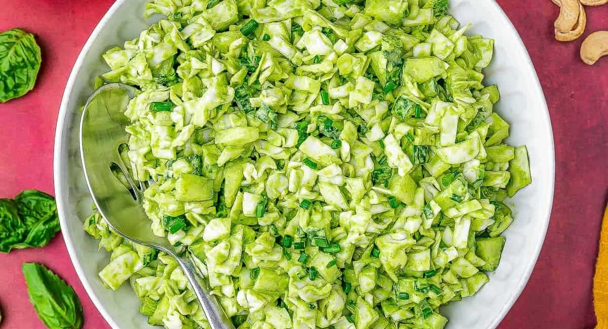 Overhead image of green goddess salad.
