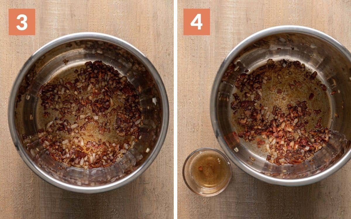 steps 3 & 4 cooked onion and bacon in pot greased removed from pot