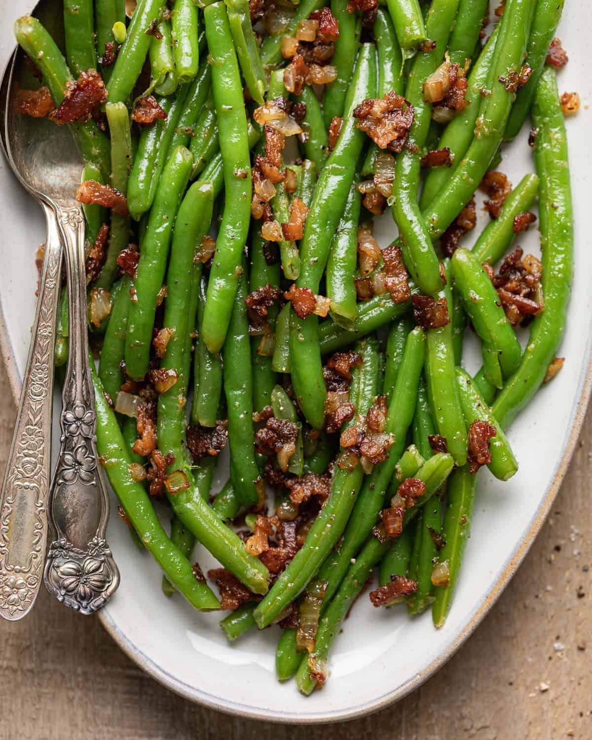 Southern Instant Pot green beans with bacon and onions on top.