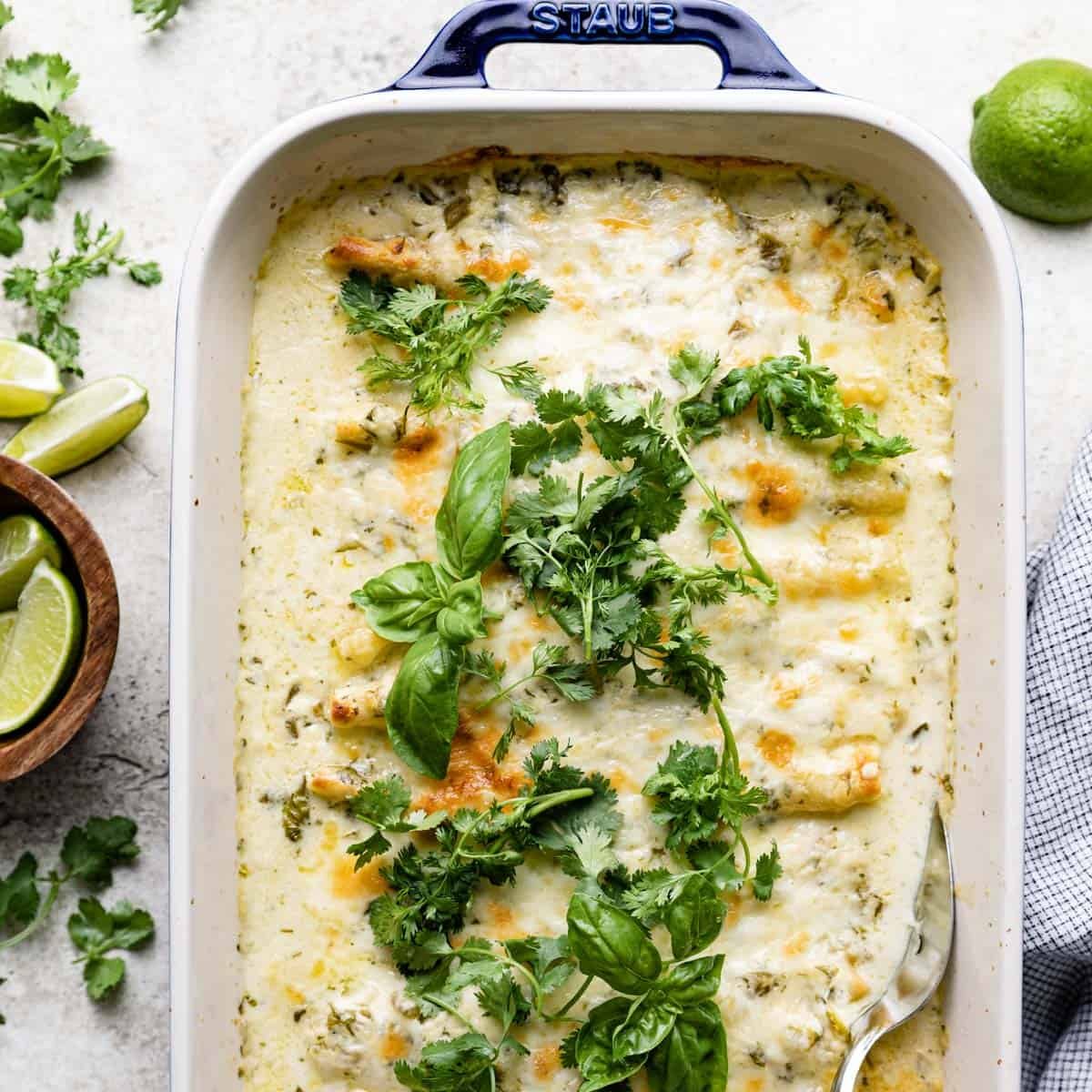 Green Chili Beef Enchiladas with White Sauce