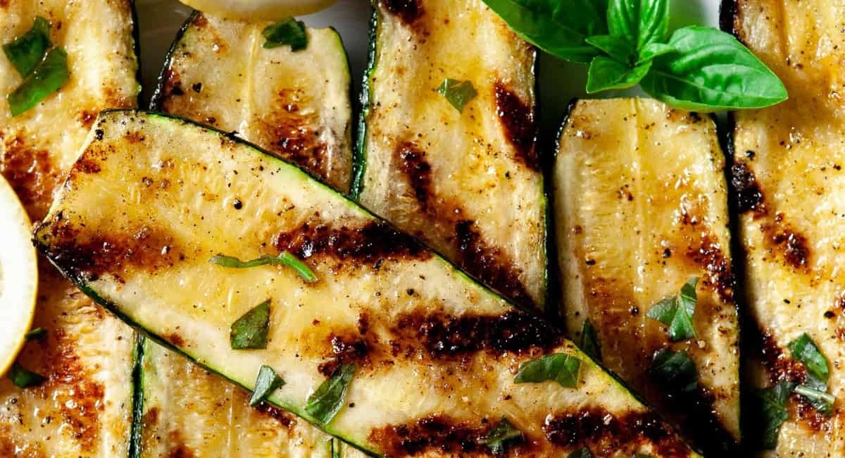 Overhead image of grilled zucchini.