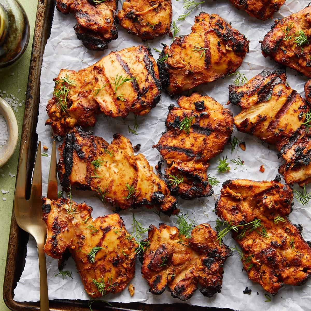 Grilled Boneless Chicken Thighs (& Marinade)