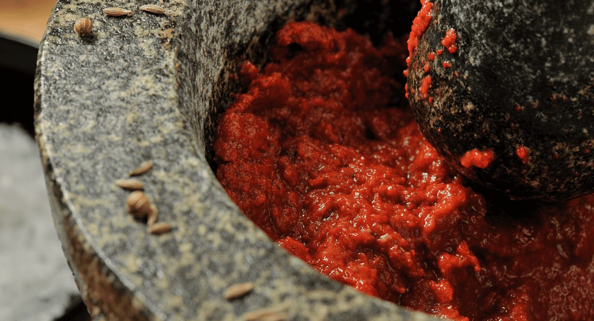 Up close image of harissa paste.