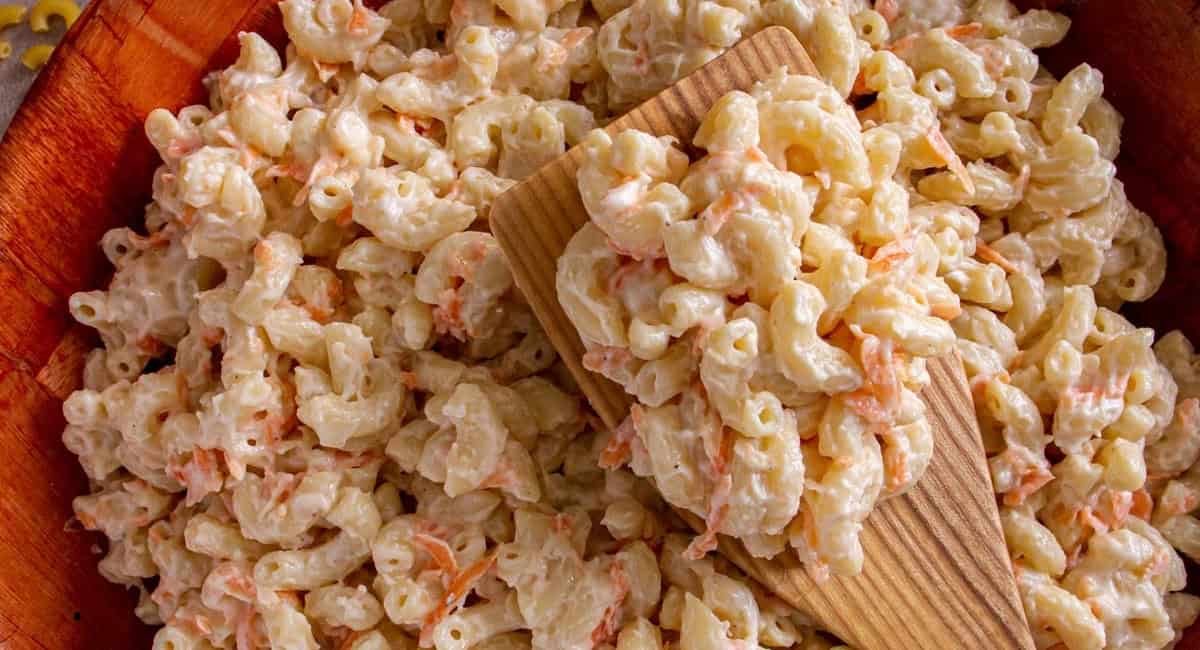 Overhead image of Hawaiian macaroni salad.