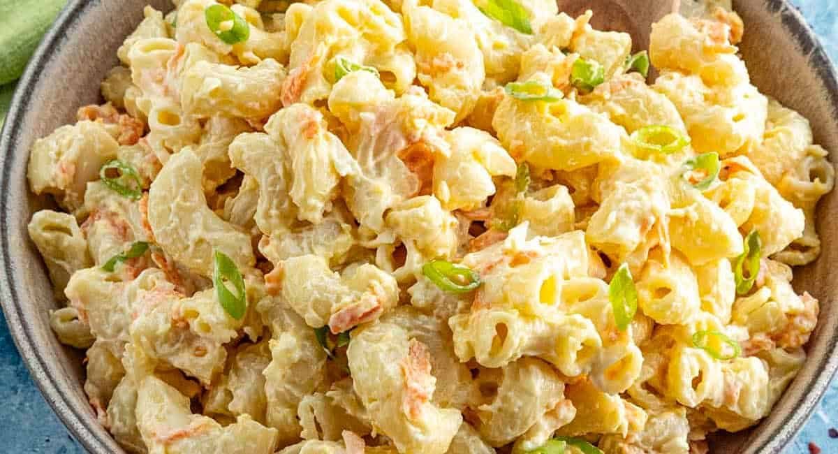 Overhead image of Hawaiian macaroni salad.