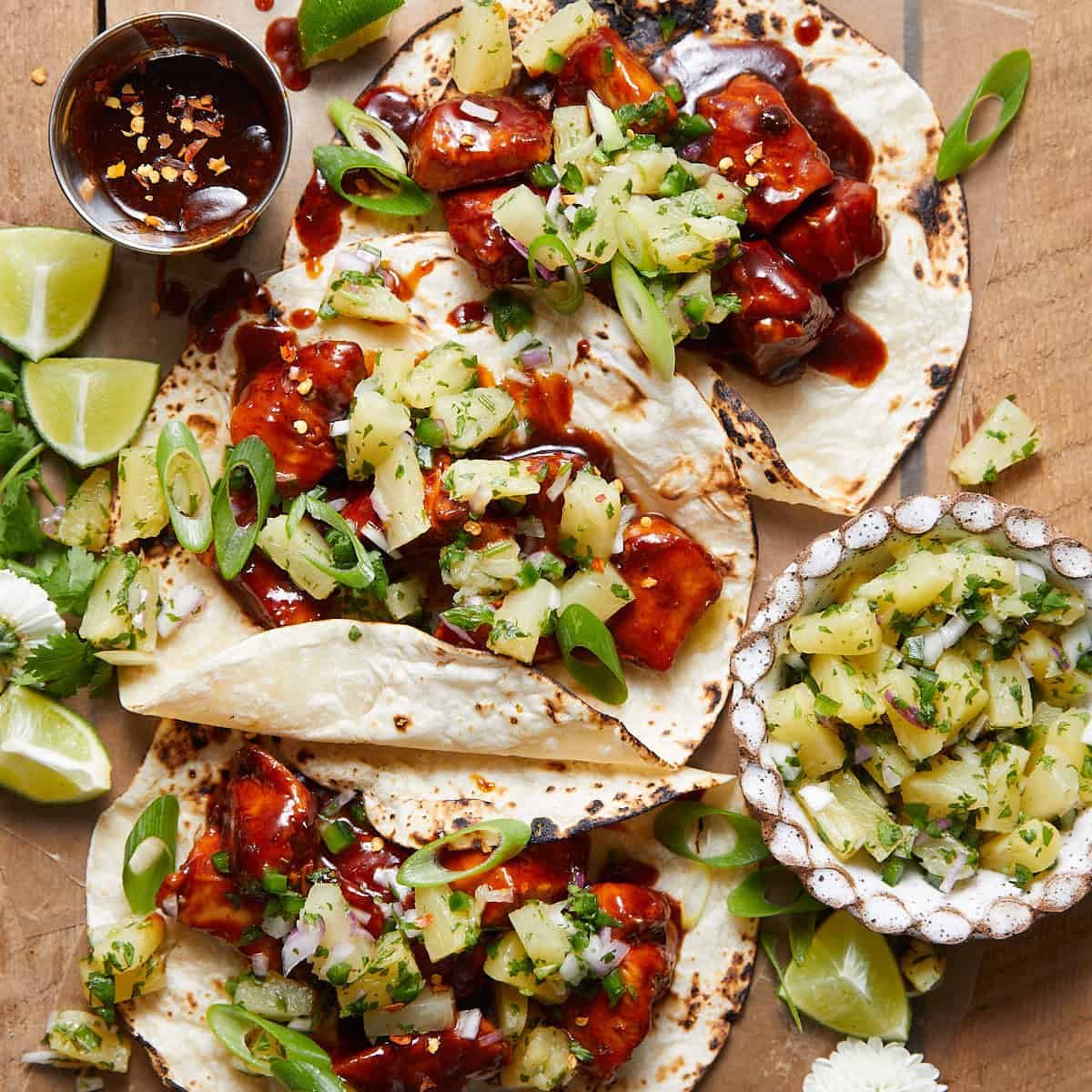 Hawaiian Chicken Tacos with Pineapple Salsa
