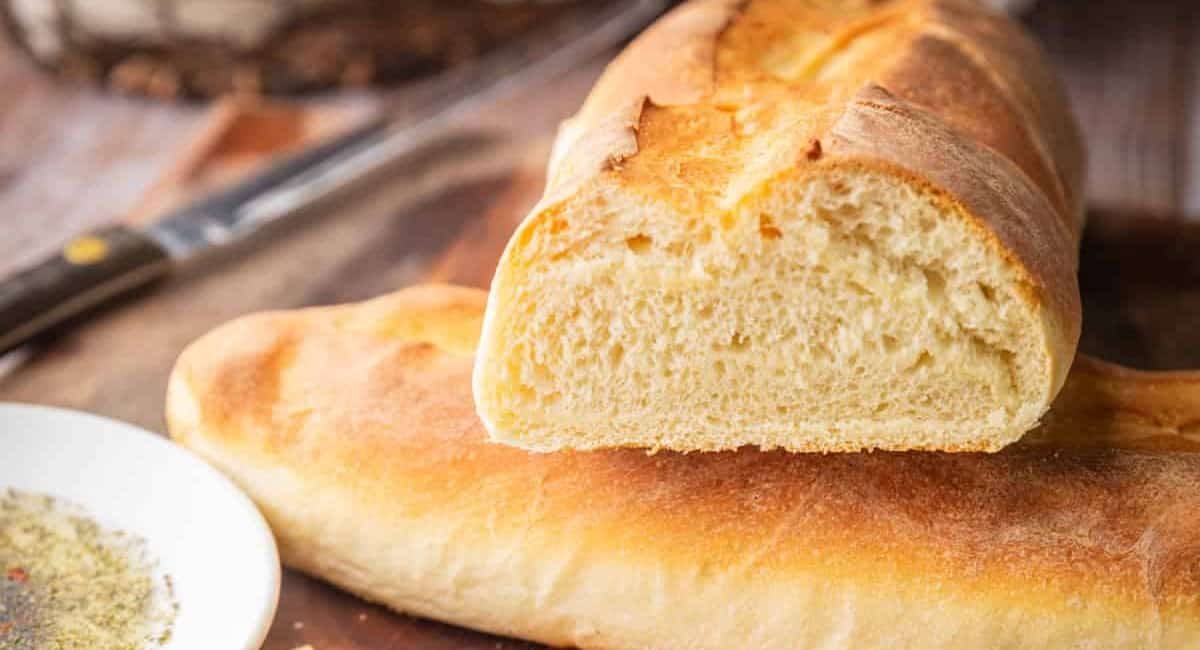Up close image of crusty Italian bread.