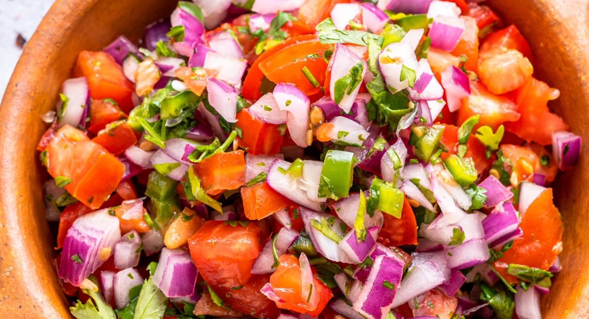 Overhead image of homemade pico de gallo.