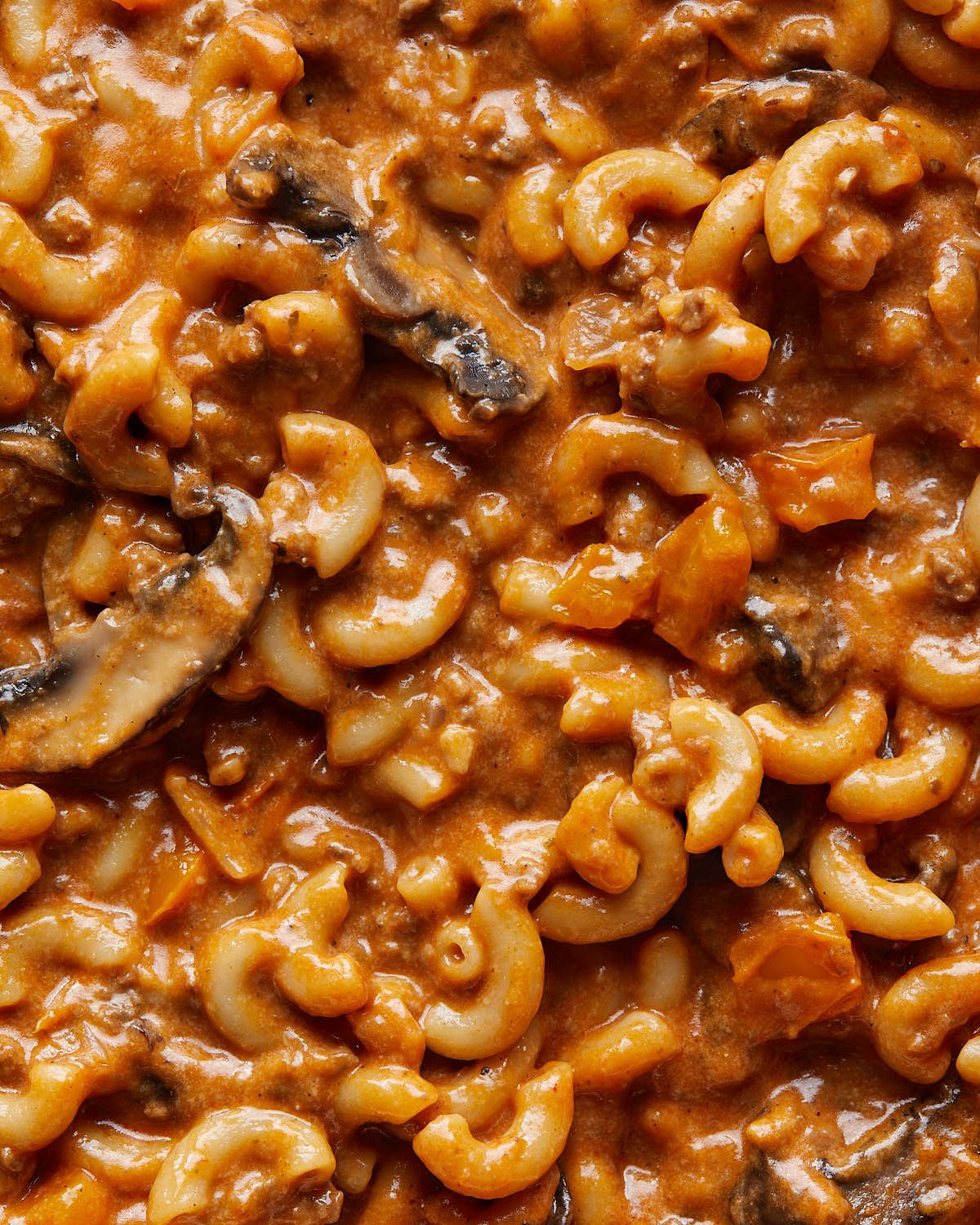 Up close image of homemade hamburger helper recipe.