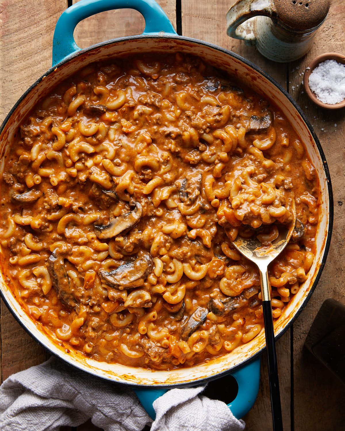 Overhead image of homemade hamburger helper recipe.
