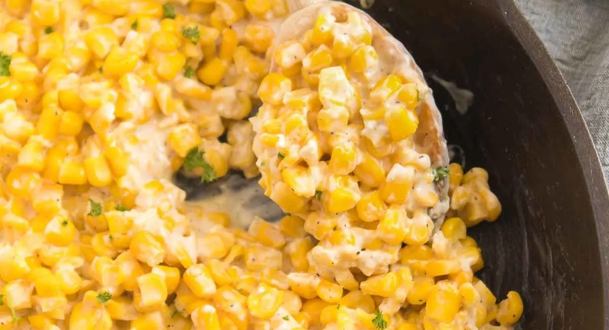 Overhead image of honey butter skillet corn.