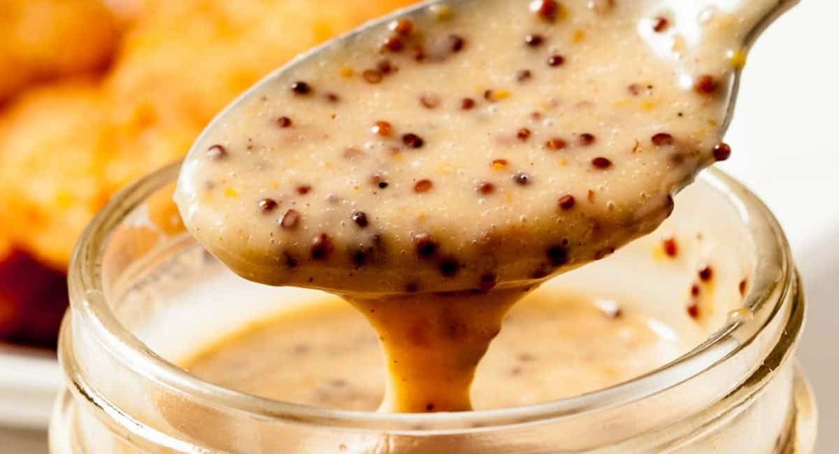 Up close image of honey mustard sauce recipe.