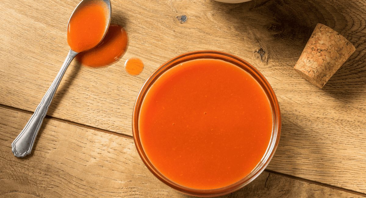 Overhead image of hot sauce.