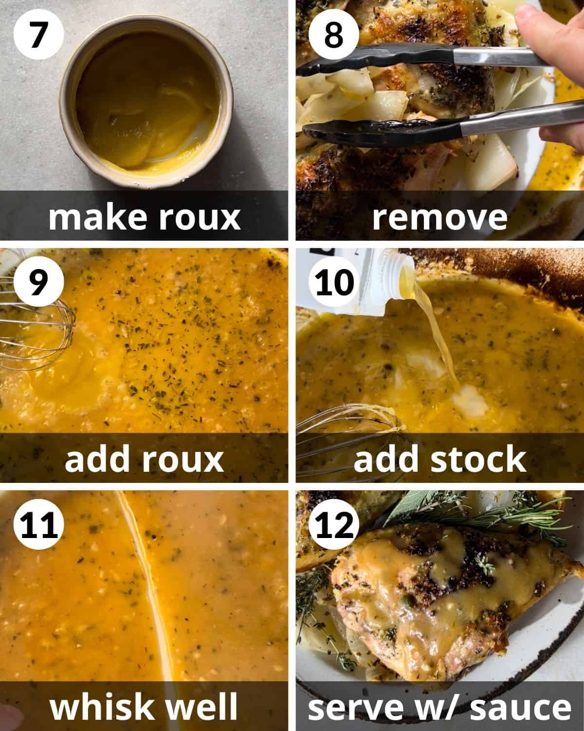 A 6 photo collage showing how to cook dutch oven chicken breast.