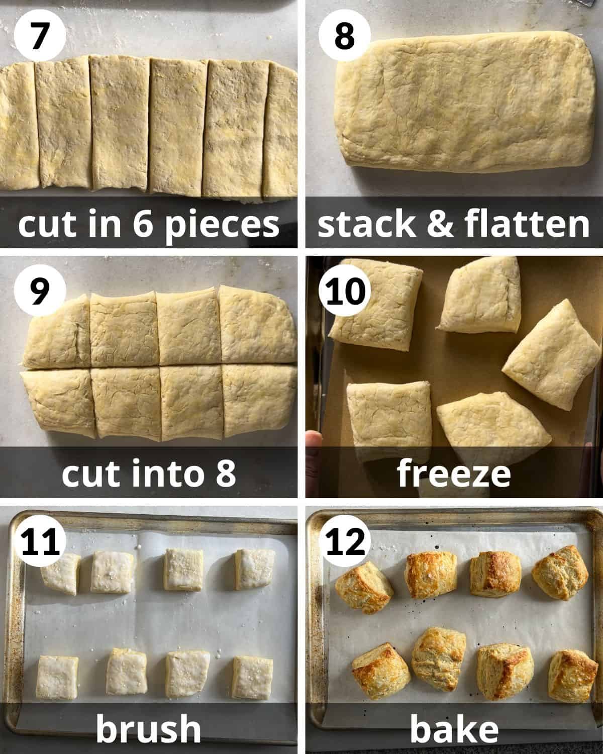 A 6 photo collage showing how to shape, cut, and bake the biscuits.