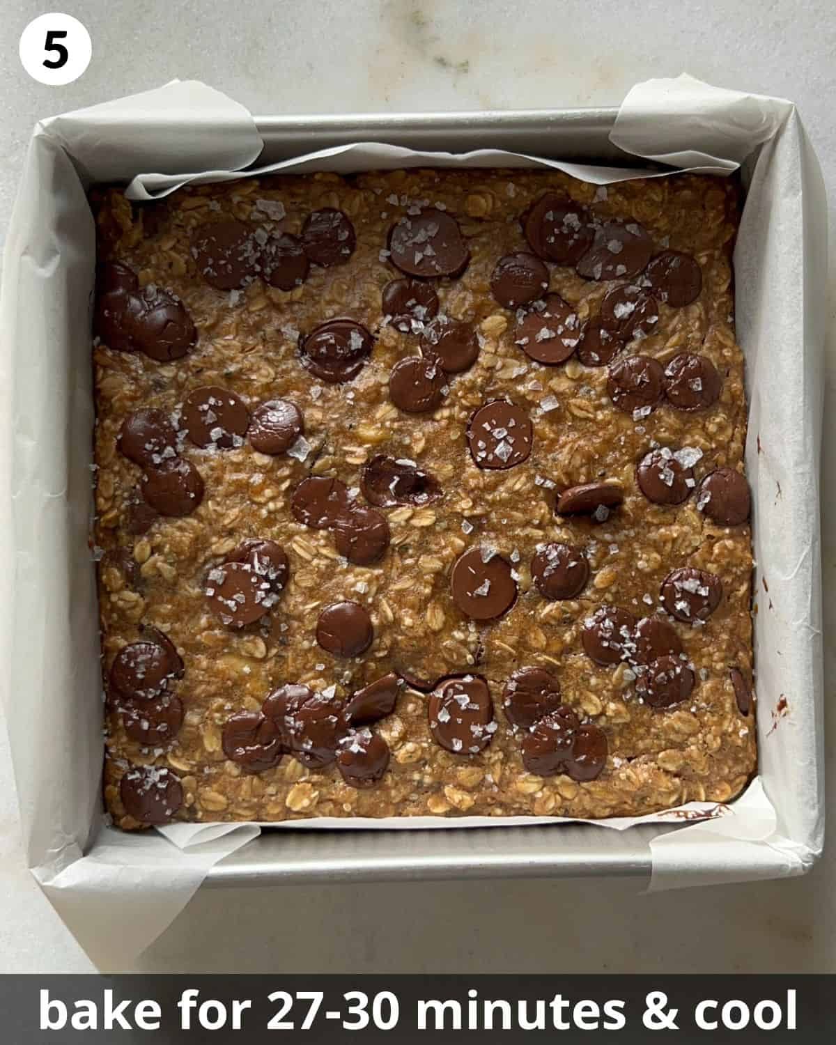 Image of peanut butter banana bars in baking pan.