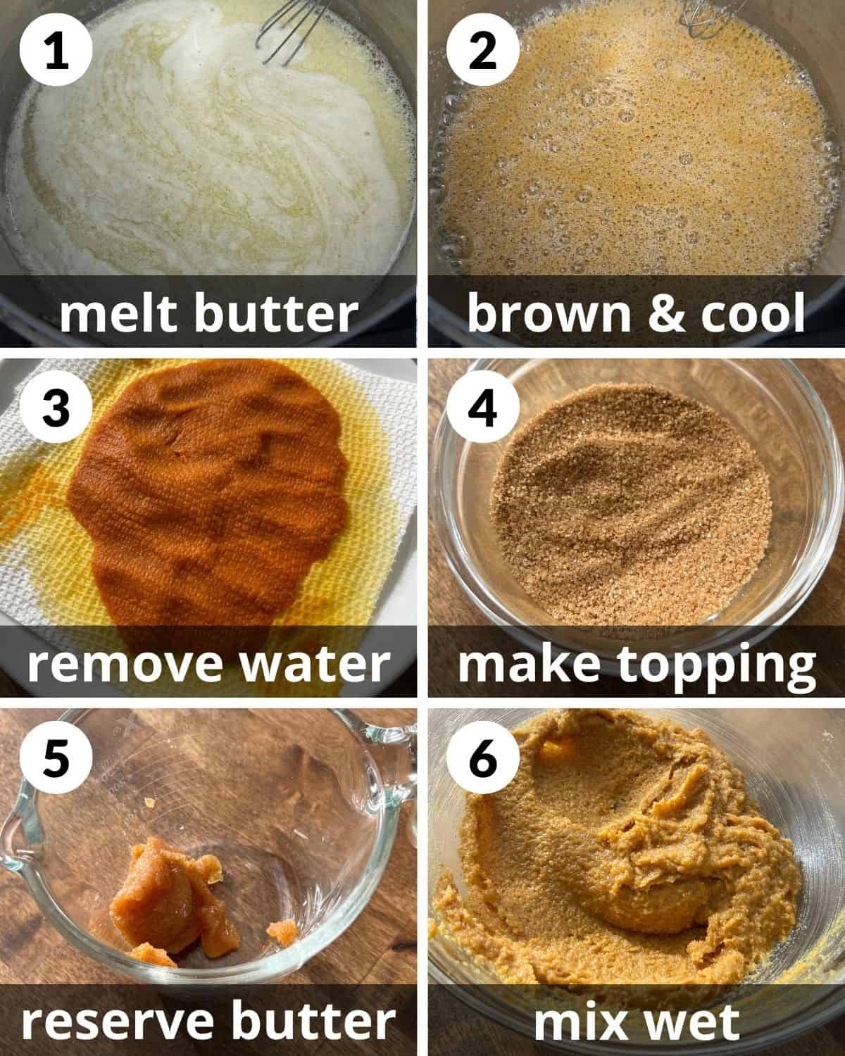 A 6 photo collage showing the assembly of pumpkin snickerdoodle bars.