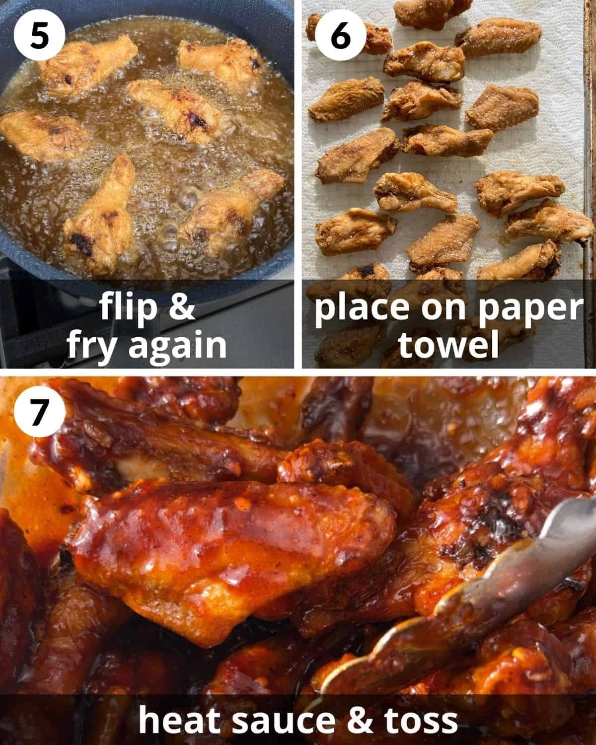 A 3 photo collage showing final assembly for sticky bbq chicken wings recipe.